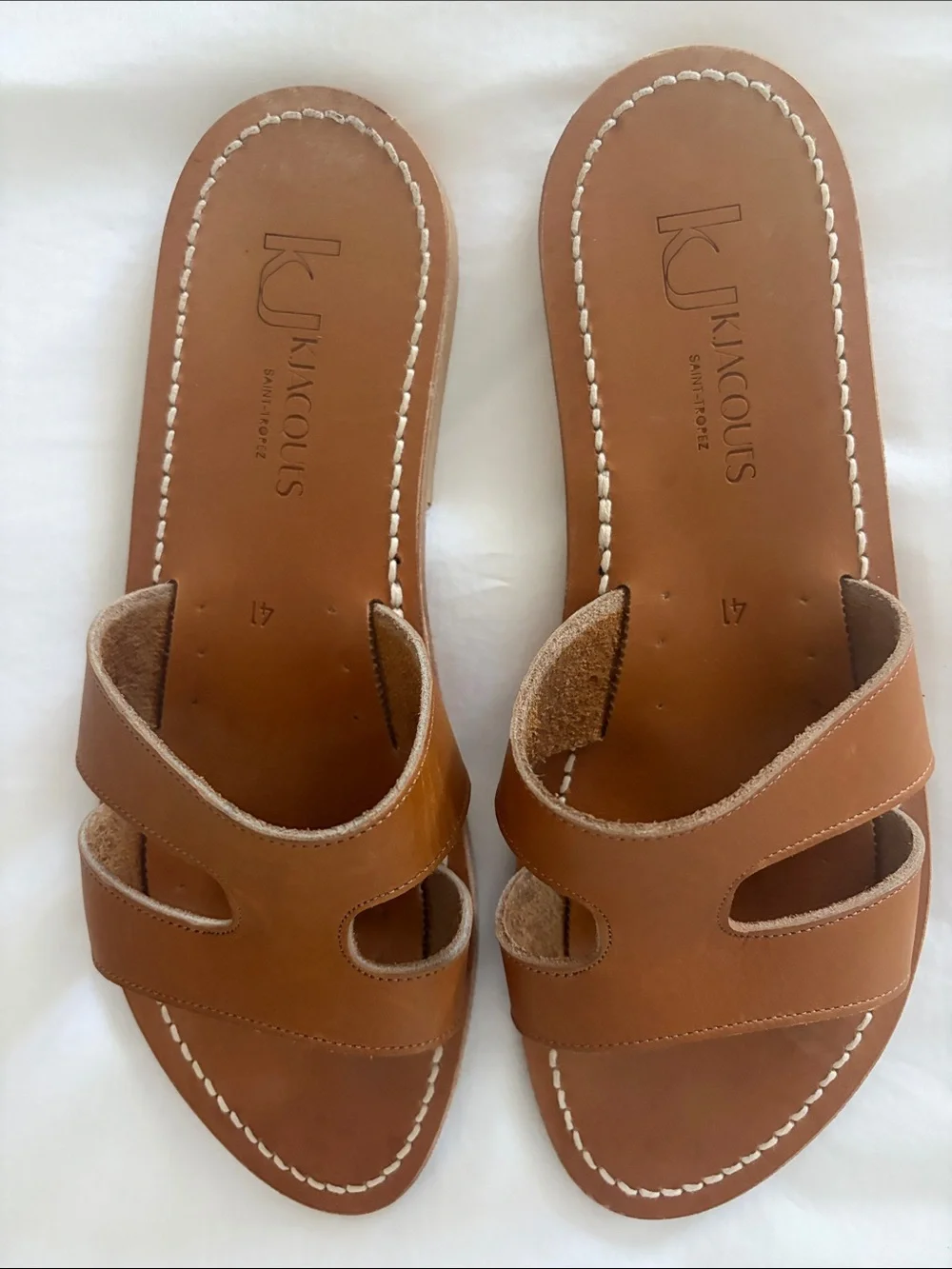 K.Jacques Cognac Leather Double-Strap Menandre Slide Sandals